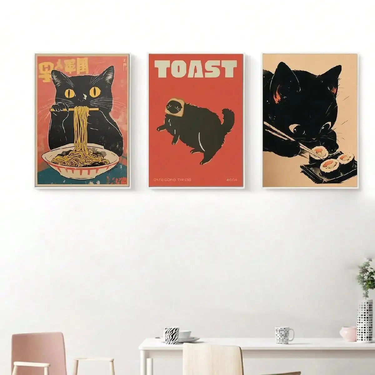 Funny Cat Ramen Sushi Canvas Poster | Japanese Wall Art Canvas Art Poster Peaceful Pleasures Health and Wellness