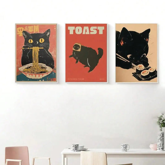 Funny Cat Ramen Sushi Canvas Poster | Japanese Wall Art Canvas Art Poster Peaceful Pleasures Health and Wellness