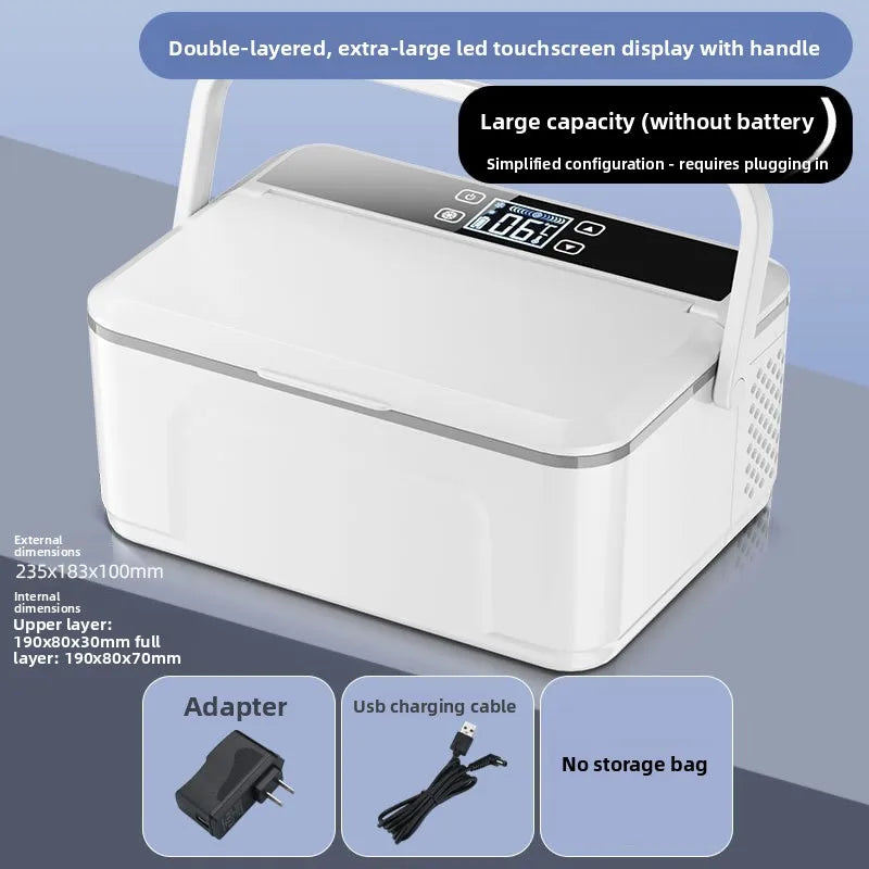 Portable Double-deck Insulin Refrigeration Box Car Mounted Household Travel Small Rechargeable Medicine Refrigeration Cold Tool Peaceful Pleasures Health and Wellness No battery -usb