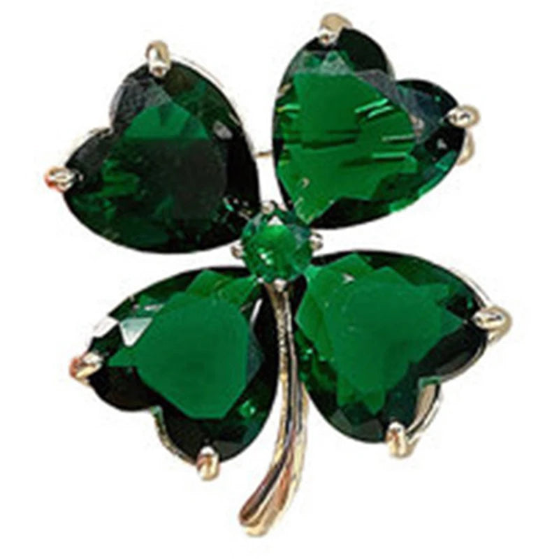 Buckle Lucky Four-leaf Pin Retro Emerald Corsage Fixed Clothes Pin Clover Brooch French Lady Wedding Jewelry Accessories Peaceful Pleasures Health and Wellness onesize