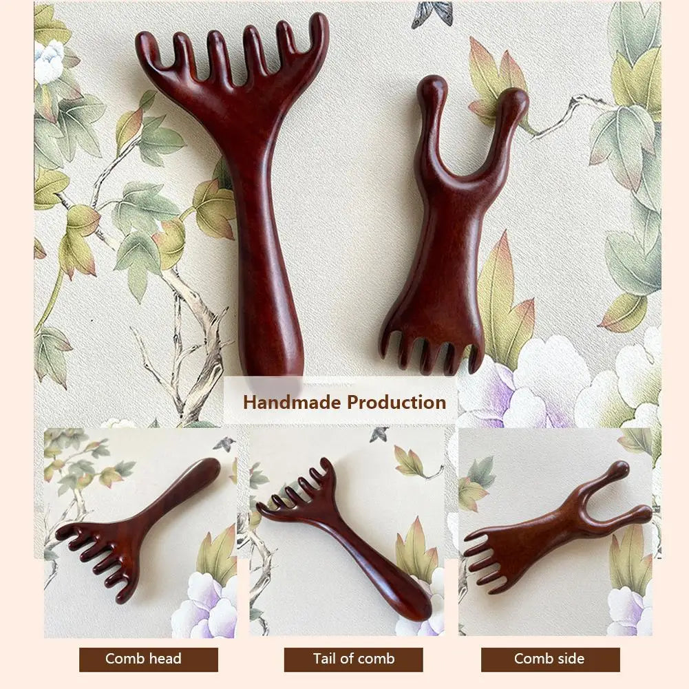 Brass Rosewood Gua Sha Facial Massager | Lotus Acupoint Tool