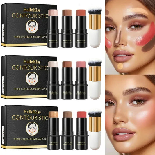 Hello Kiss 4pc Blush & Highlighter Contour Stick Set – Waterproof Contour Makeup Set Oasis Select