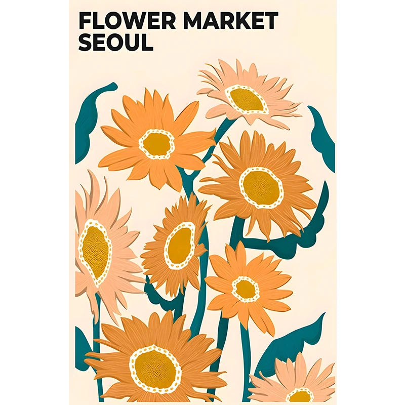 Flower Market Paris New York City Name Poster Print Abstract Plant Wall Art Canvas Painting Picture Living Room Home Decoration Peaceful Pleasures Health and Wellness