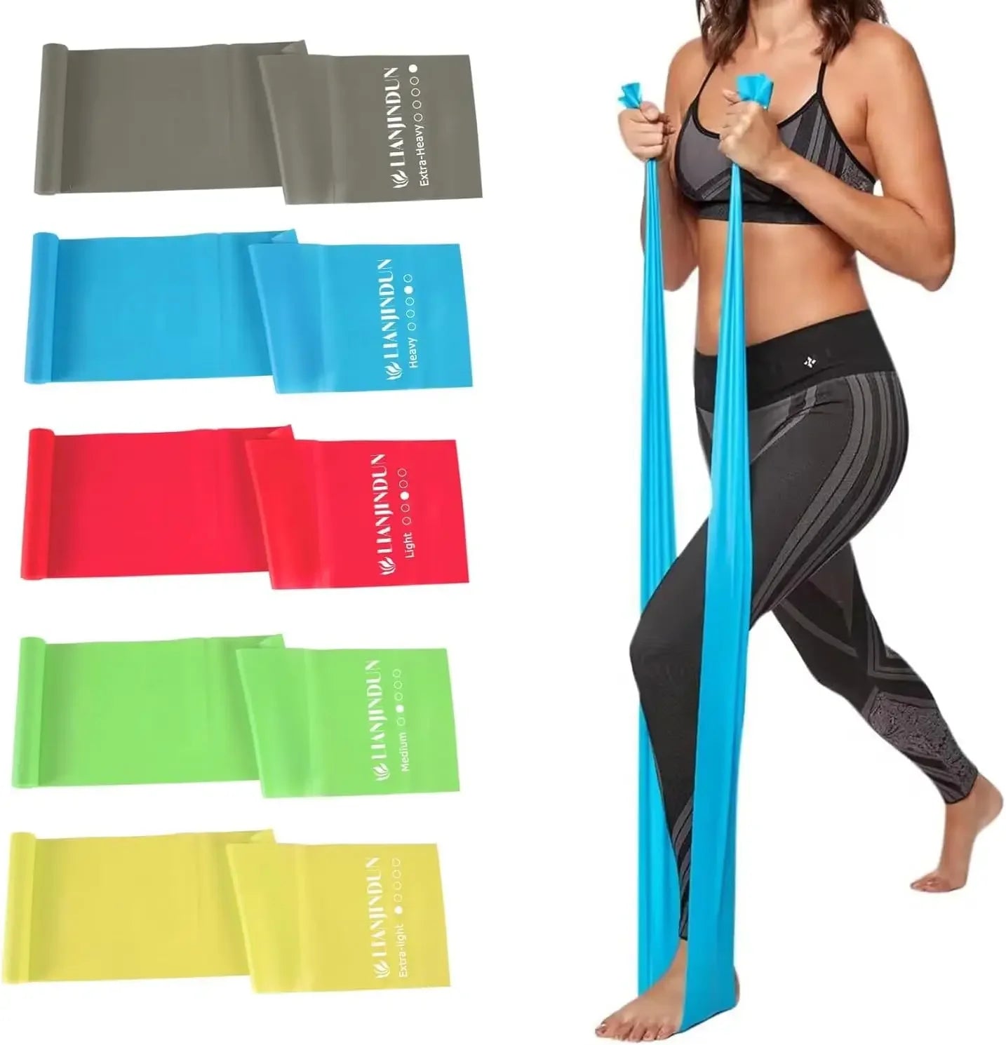5 Pcs Latex-Free Resistance Bands Set for Pilates, Yoga, Workout - Unisex TPE Material Peaceful Pleasures Health and Wellness United States