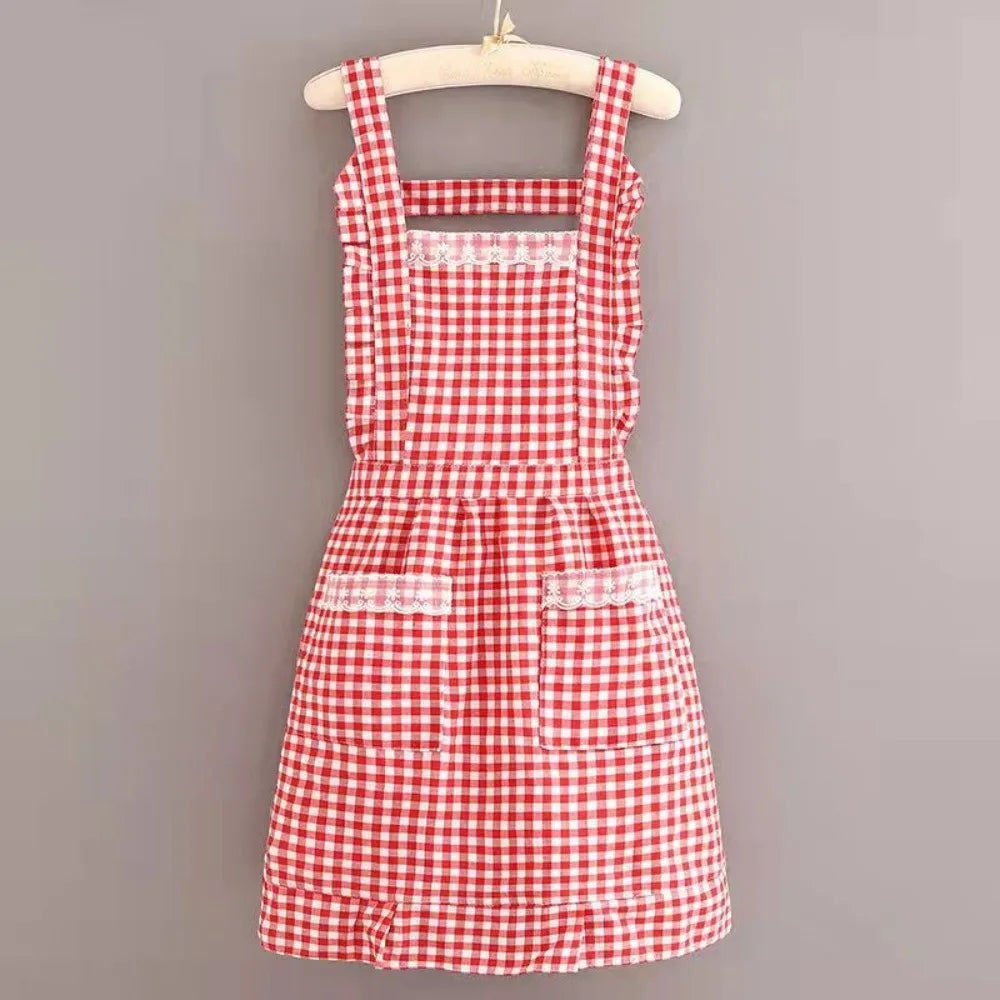 Korean Style Cotton Kitchen Apron with Pockets | Women & Girls