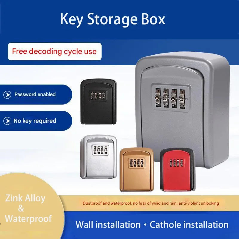 Household Code Key Box Outdoor Waterproof Decorative Keybox Wall-mounted Metal 4 Digit Combination Password Keysafe Storagebox Peaceful Pleasures Health and Wellness