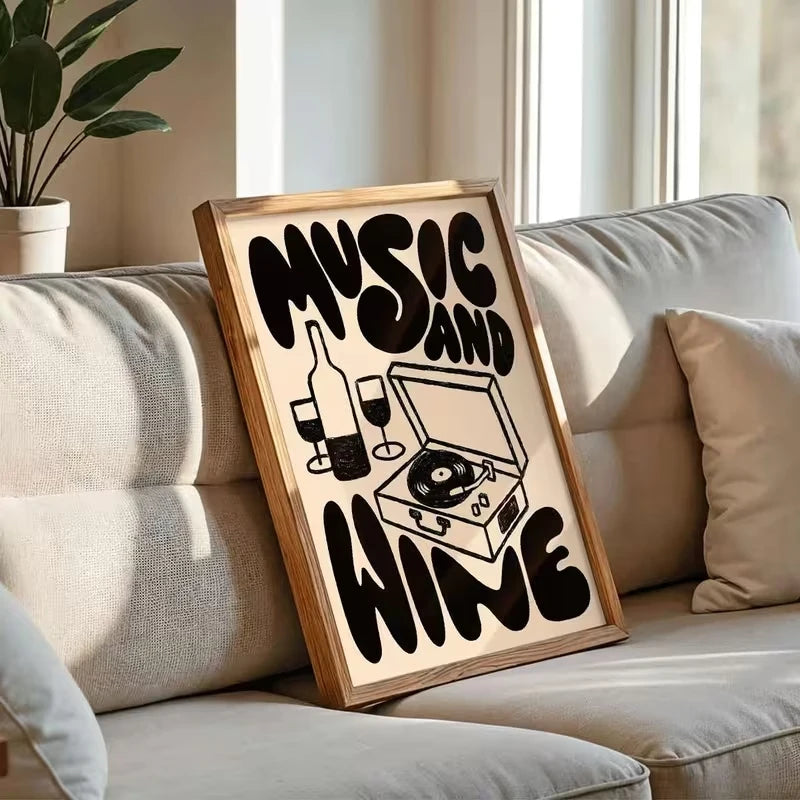 Music & Wine Canvas Wall Art Print | Home Décor Poster