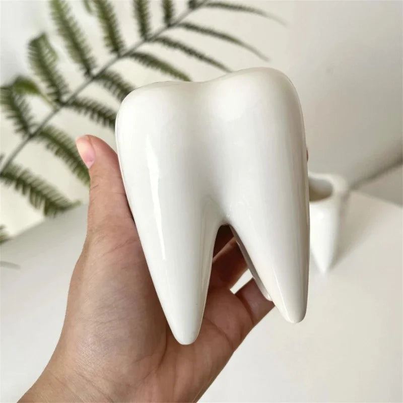 Tooth-Shaped Ceramic Pencil Holder & Succulent Pot | Desk Decor