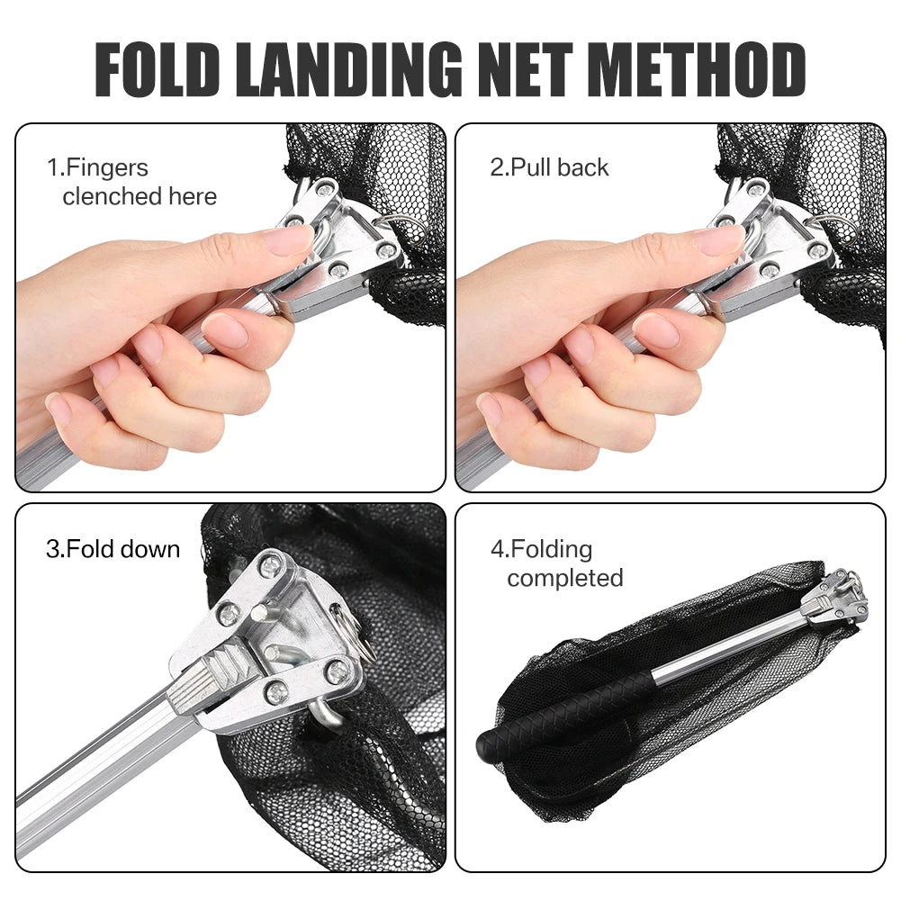Fishing Net Foldable Collapsible Telescopic Fish Landing Net Durable Nylon Material Mesh Landing Net for Easy Catching Releasing Peaceful Pleasures Health and Wellness