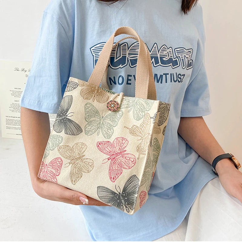 Large Canvas Bento Lunch Box Bag – Stylish Handbag Tote