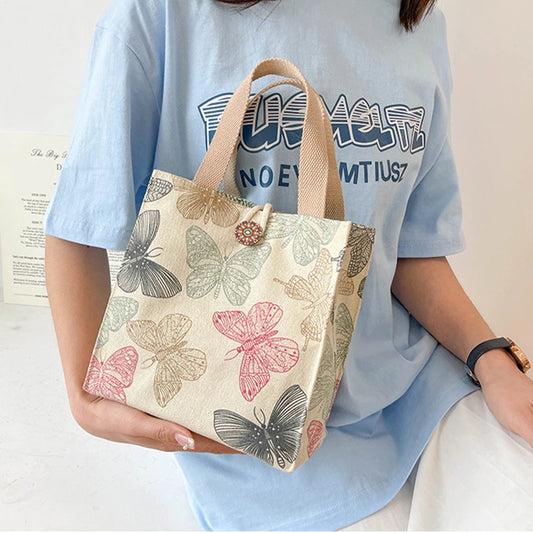 Large Canvas Bento Lunch Box Bag – Stylish Handbag Tote