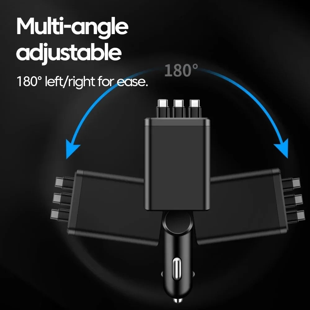 7-in-1 Car Charger 180W Retractable USB-C Dual Type-C Fast Charge