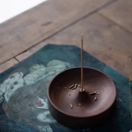 Black Walnut Wood Incense Burner Tray | Handmade Round Holder Incense Burner Tray Peaceful Pleasures Health and Wellness