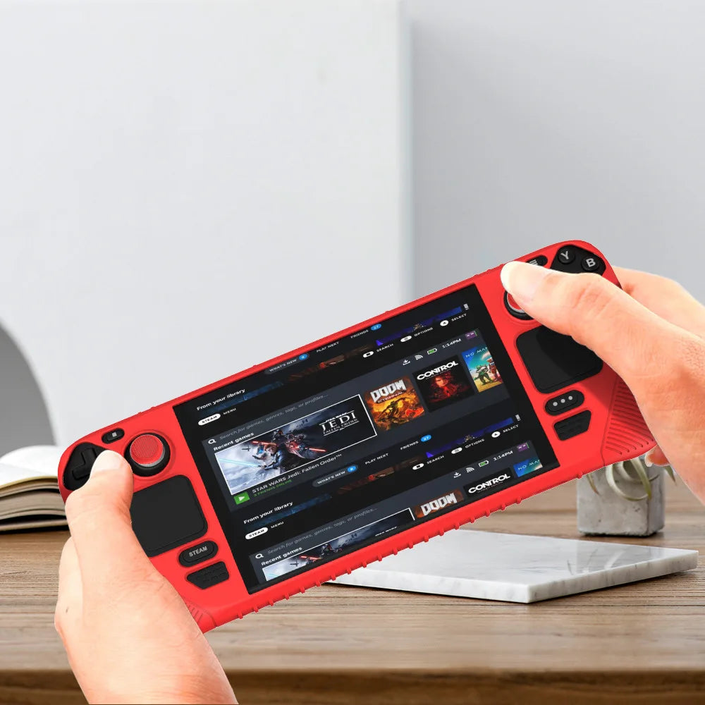 Suitable for Steam Deck Handheld Game Console Silicone Protective Case and 4PCS Button Dust Covers Non-slip Dust-proof Anti-fall Peaceful Pleasures Health and Wellness