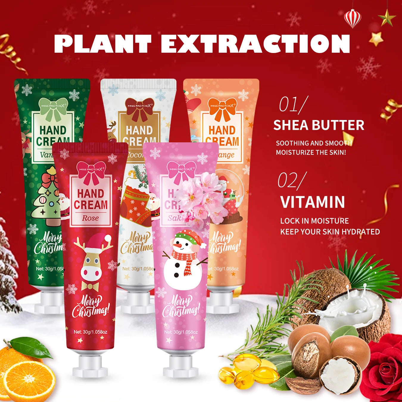 Christmas gift 5/box hand cream set, cream texture, hand cream travel pack, durable moisturizer-30g/piece gift for women Peaceful Pleasures Health and Wellness