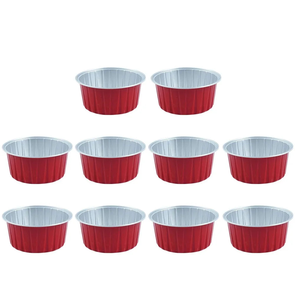 10pcs Gifts Reusable Aluminum Foil Tin Cup Cake Tool Small Baking Tinfoil Box Round Tray Tinfoil Cups Peaceful Pleasures Health and Wellness red