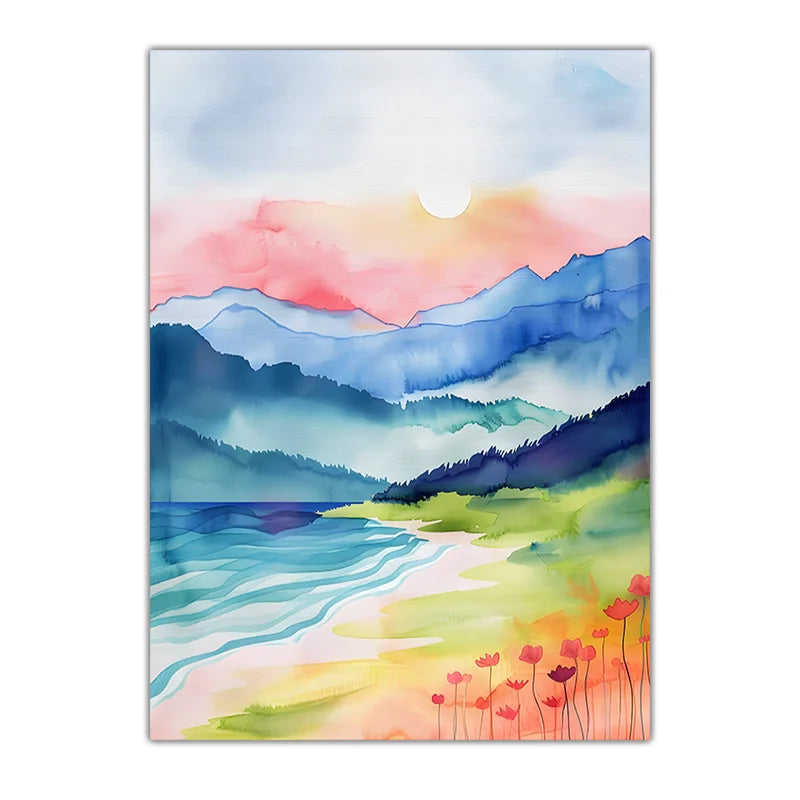 Watercolor Coastal Canvas Wall Art | Modern Landscape Poster Print Canvas Wall Art Print Peaceful Pleasures Health and Wellness 02 20x25cm No Frame China Mainland