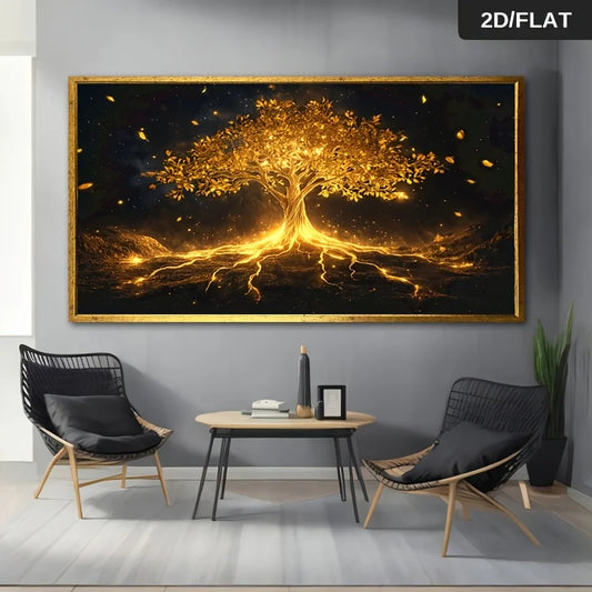 Frameless Modern Abstract Golden Tree of Life Canvas Art Vibrant Wall Decor Elegant Home Decoration Wall Art, Canvas 2D Flat Peaceful Pleasures Health and Wellness ZLH7166 40x80cm No Frame