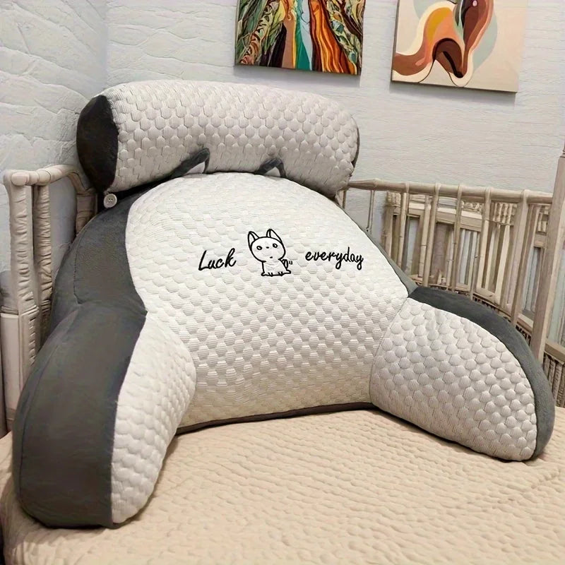 1pc Adjustable Reading Pillow Ergonomic Back Support Cushion for Bed/Sofa/Floor Gray Quilted Breathable Design Peaceful Pleasures Health and Wellness Grey