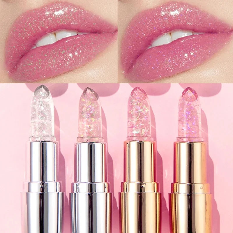 QIBEST Glitter Lipstick Lip Balm Color Change Transparent Moisturizing Crystal Jelly Pearlescent Lip Plumper Gloss Tint Cosmetic Peaceful Pleasures Health and Wellness