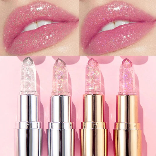 QIBEST Glitter Lipstick Lip Balm Color Change Transparent Moisturizing Crystal Jelly Pearlescent Lip Plumper Gloss Tint Cosmetic Peaceful Pleasures Health and Wellness