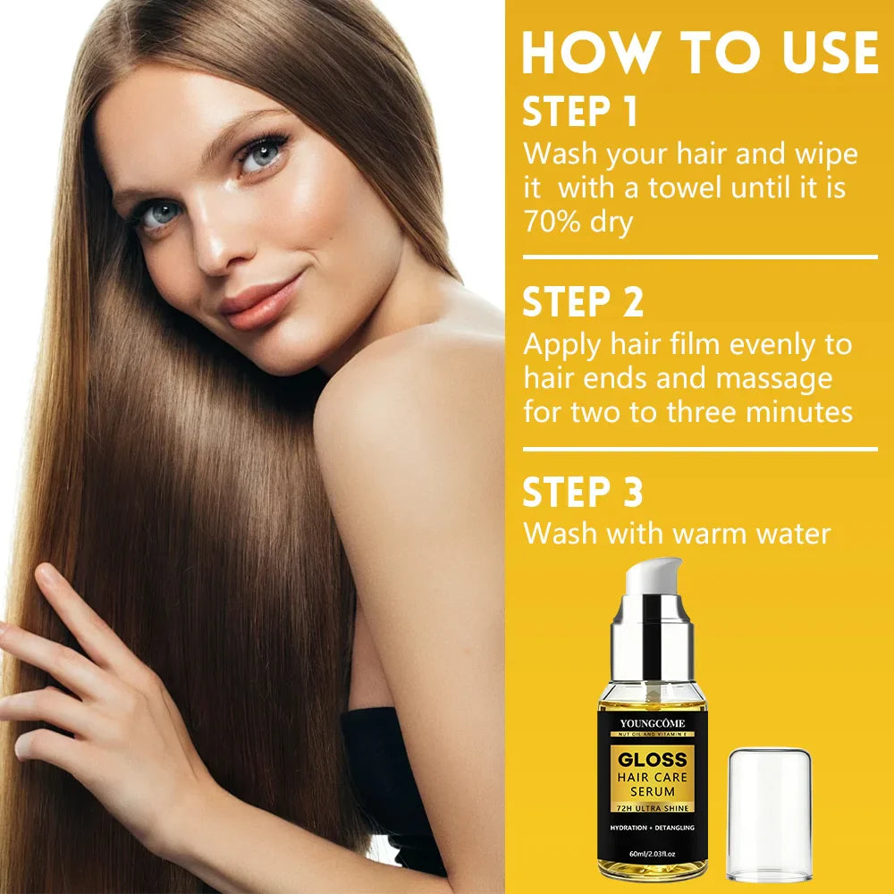 YOUNGCOME Nut Oil & Vitamin E Hair Serum | 72H Shine & Frizz Control
