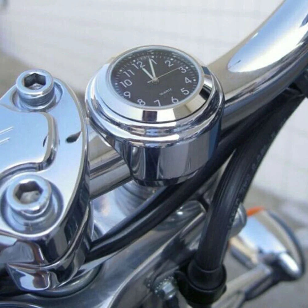 7/8" 1" Motorcycle Bike Chrome Waterproof Dial Handlebar Clock Glow Watch Black &Silver Base Peaceful Pleasures Health and Wellness
