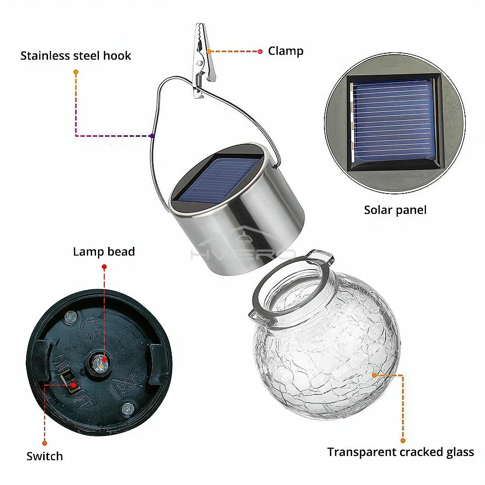 Solar LED Glass Garden Hanging Light | IP65 Waterproof Outdoor