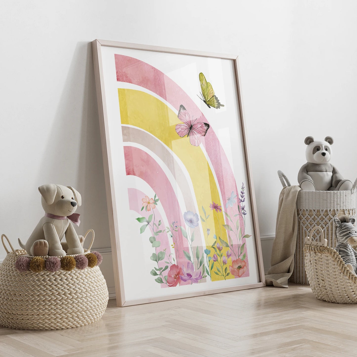 3-Piece Personalized Butterfly Rainbow Canvas Wall Art | Kids Room