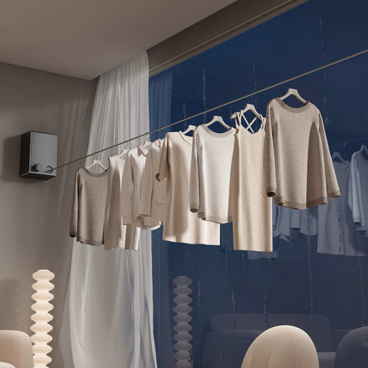 Space-Saving Retractable Clothesline Stainless Steel Pull-Out Clothes Drying Rack Machine Rope for Household Peaceful Pleasures Health and Wellness