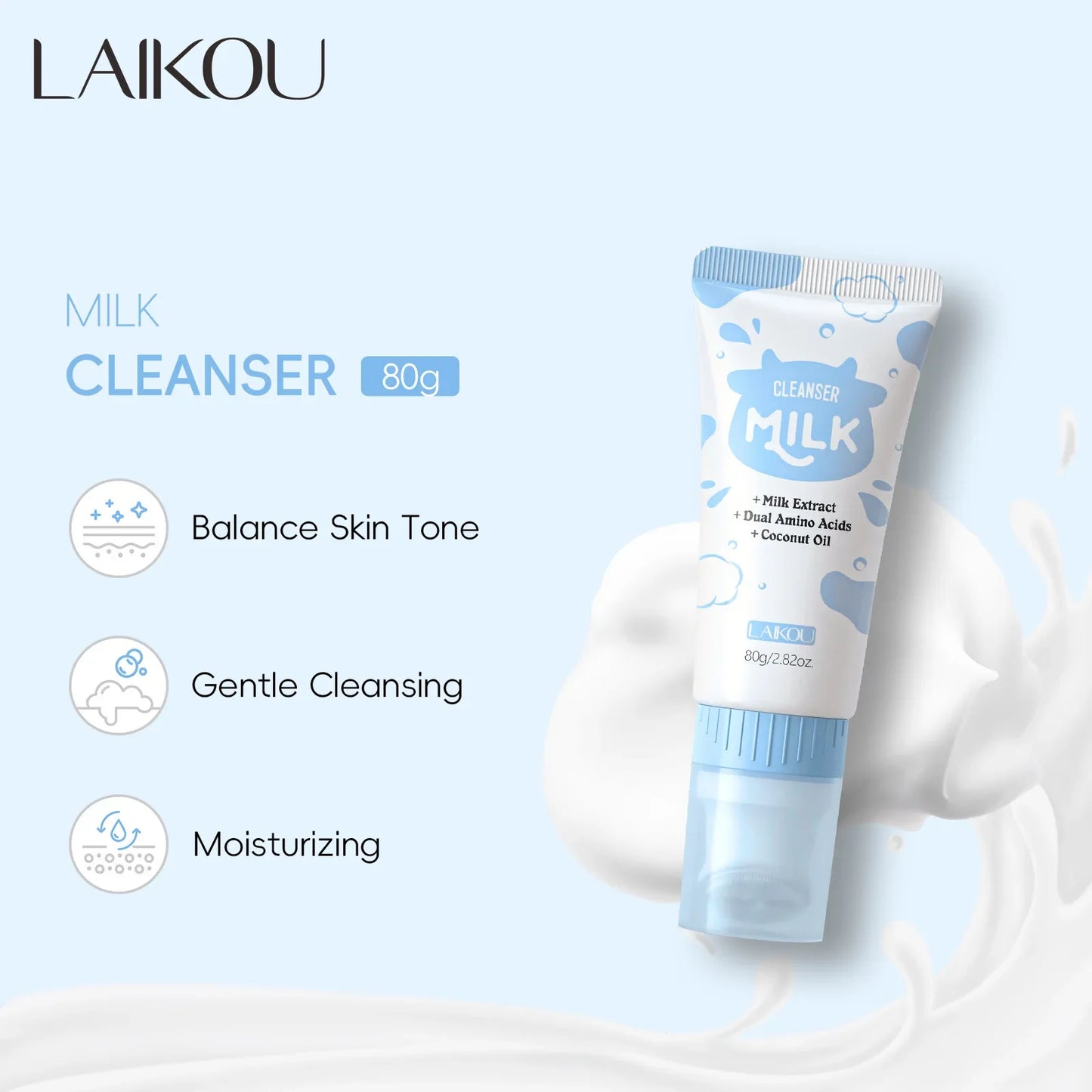 LAIKOU Milk Amino Acid Foaming Cleanser – All Skin 80g