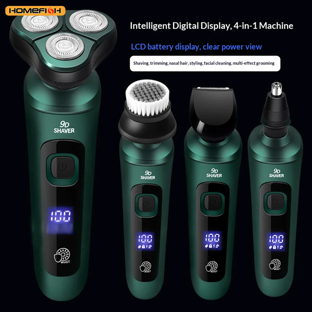 Smart Electric Shaver – 9D Floating Head, LCD, USB-C Rechargeable