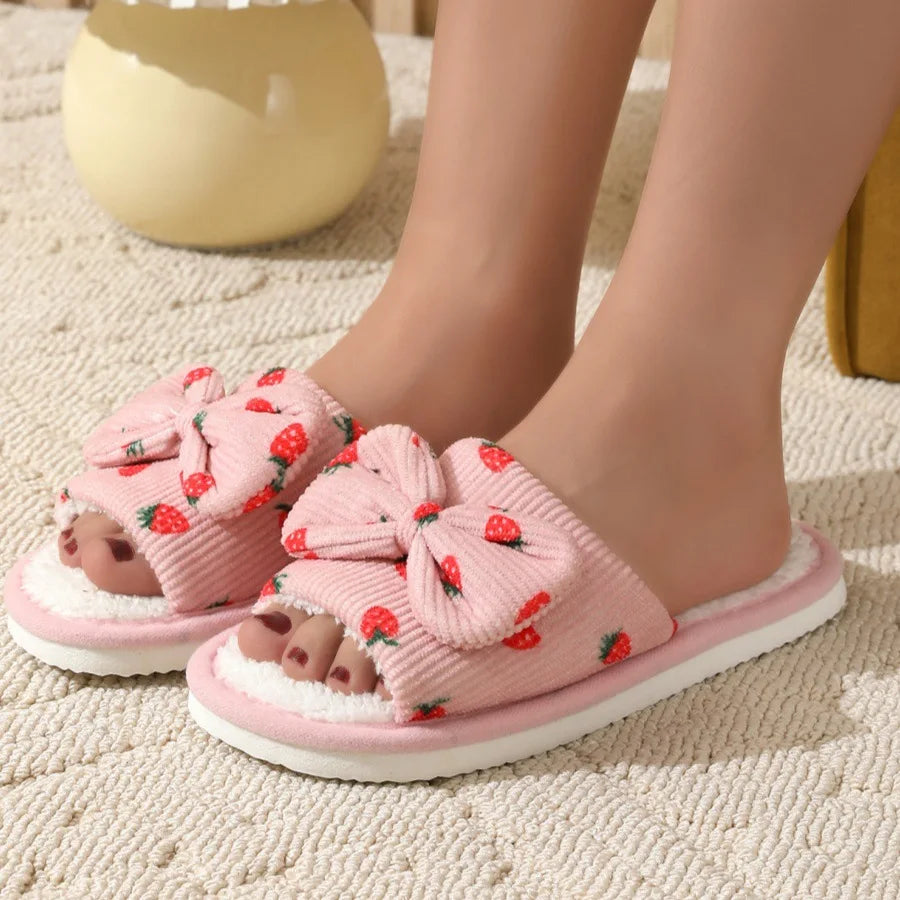 Women's Bow Flat Slippers – Non-Slip Lightweight Indoor Slides