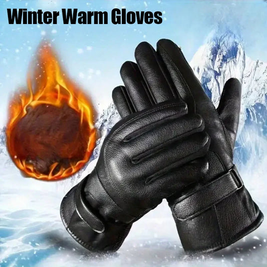 1 Pair Winter Cycling Leather Motorcycle Cotton Gloves Black Thick Velvet Cold Resistant And Windproof Cycling Cotton Gloves Peaceful Pleasures Health and Wellness