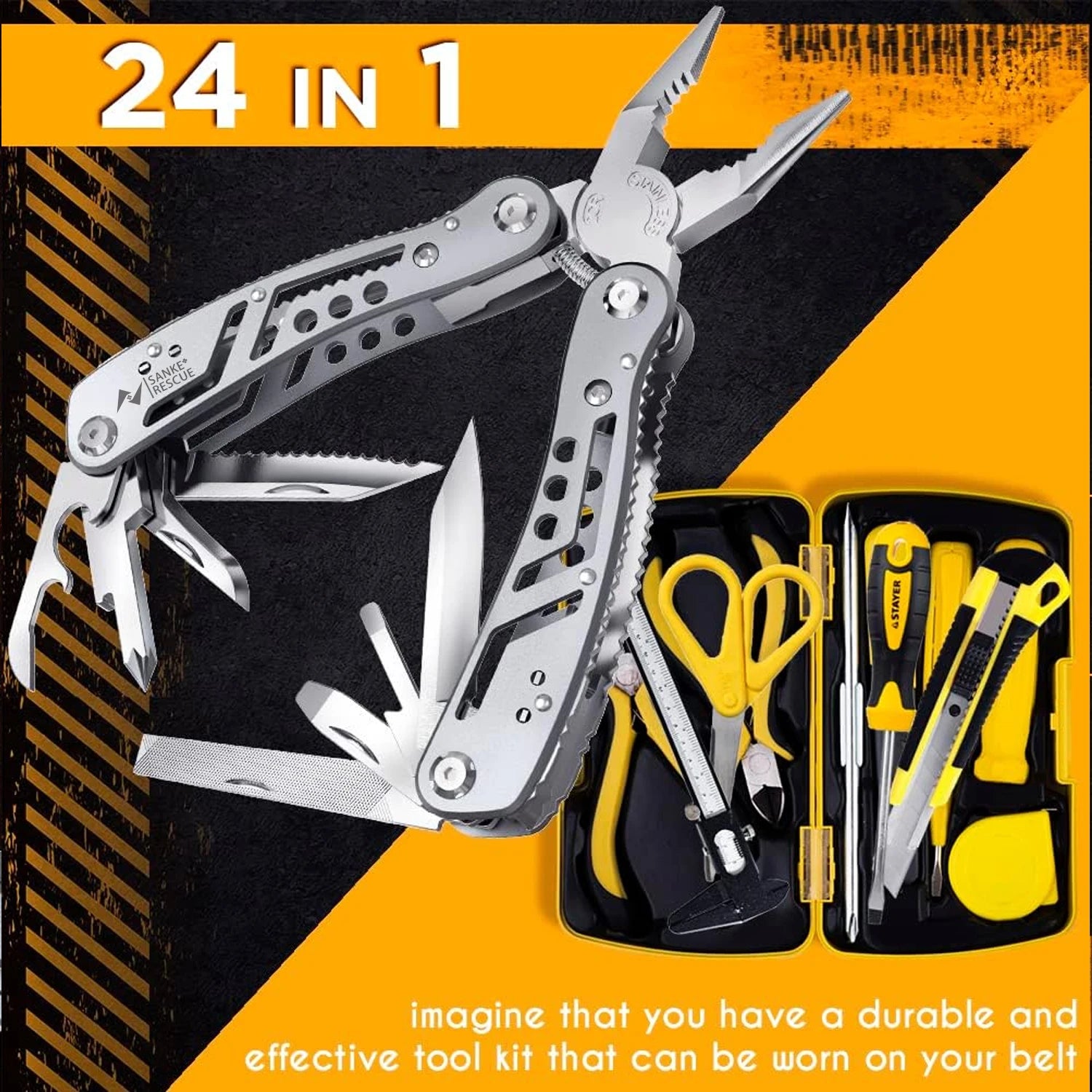 Multitool 24 in 1 Multi Tool Plier Wire Stripper Folding Pliers Outdoor Camping Portable Folding Pocket Pliers Knife Hiking Peaceful Pleasures Health and Wellness