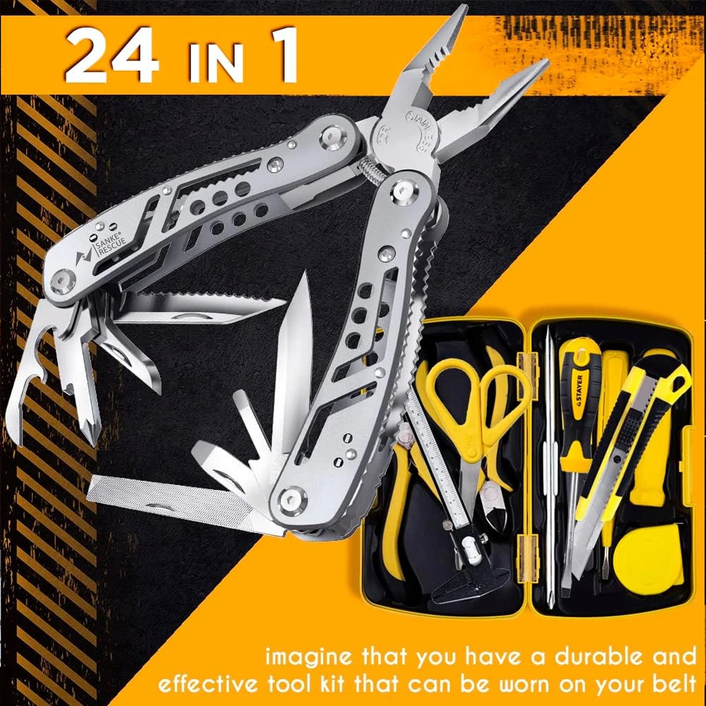 Multitool 24 in 1 Pocket Outdoor Plier Army Knife Heavy Duty Stainless Steel Multi-purpose Tool for Hunting Hiking Camping Peaceful Pleasures Health and Wellness