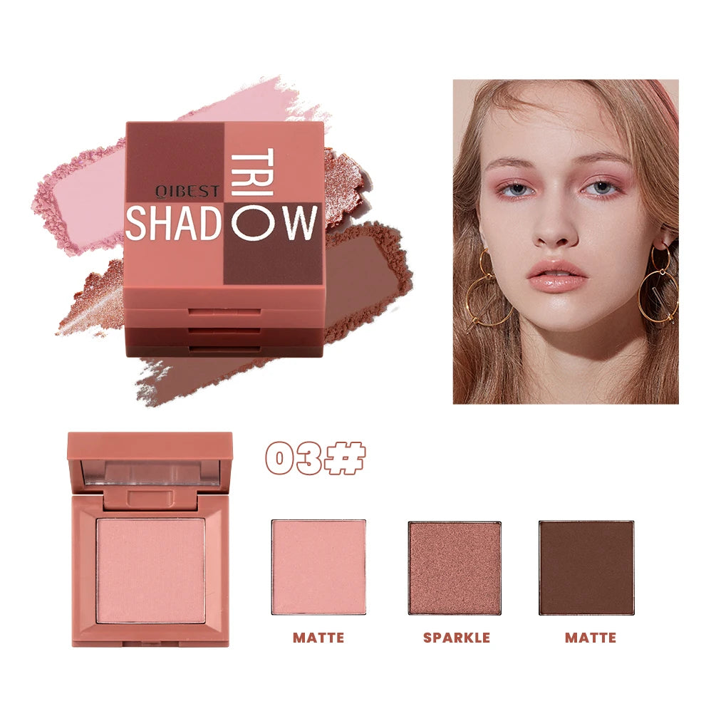 QIBEST 3 In 1 Eyeshadow Palette Highlighter Blush Multifunctional Makeup Glitter Eyeshadow 3 Colors In 1 Case Eyes Cosmetics Peaceful Pleasures Health and Wellness 03