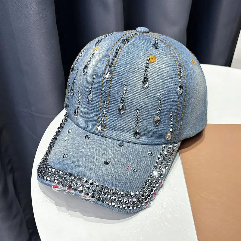 Rhinestone Bling Denim Baseball Cap – Women's Adjustable Hat