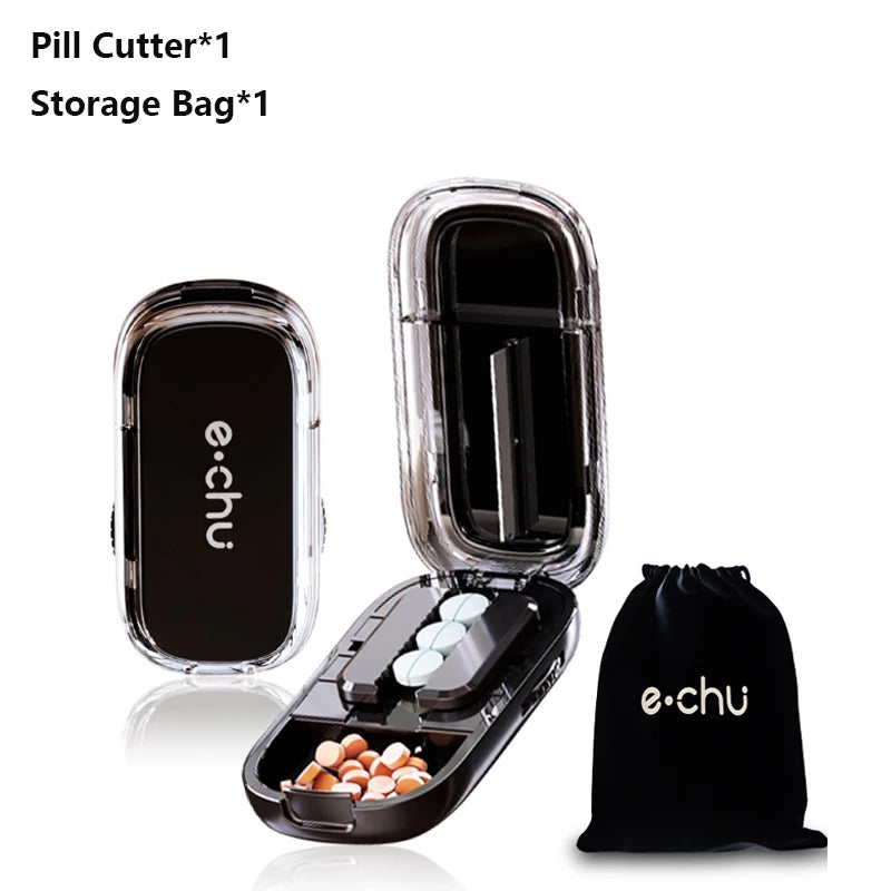 Sharp Pill Cutter Half Storage Compartment Box Splitter Divide Medicine Organizer Drug Slicer Medicine Tablet Storage Container Peaceful Pleasures Health and Wellness 2Pcs Black Halve