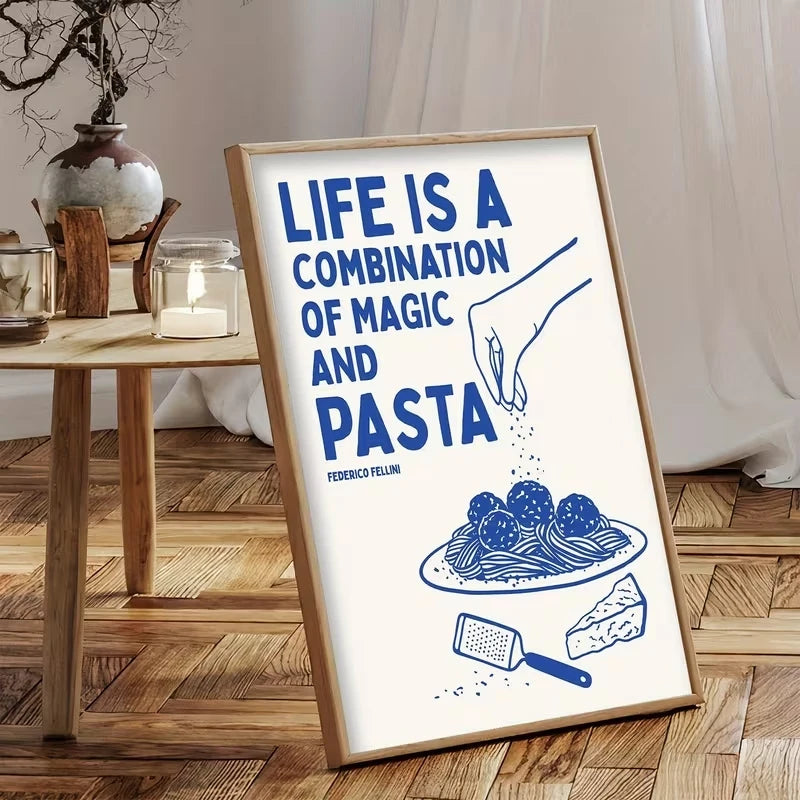 Modern Hand-Drawn Pasta Canvas Wall Art Print | Kitchen Decor