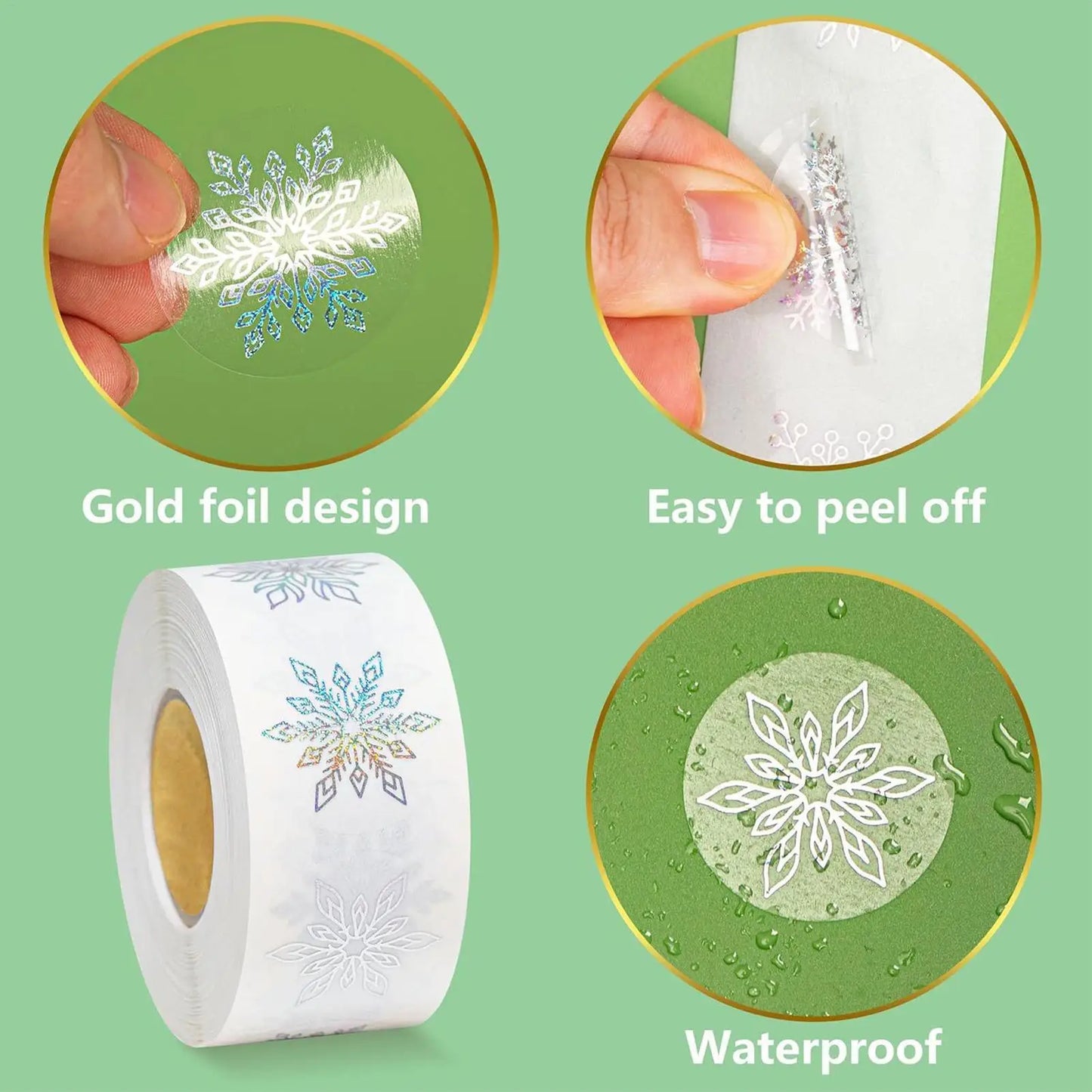 Snowflake Stickers Roll 500 Pieces Round Self-Adhesive Transparent Christmas Labels Scrapbook Decal Roll Party Favor Decor For Peaceful Pleasures Health and Wellness