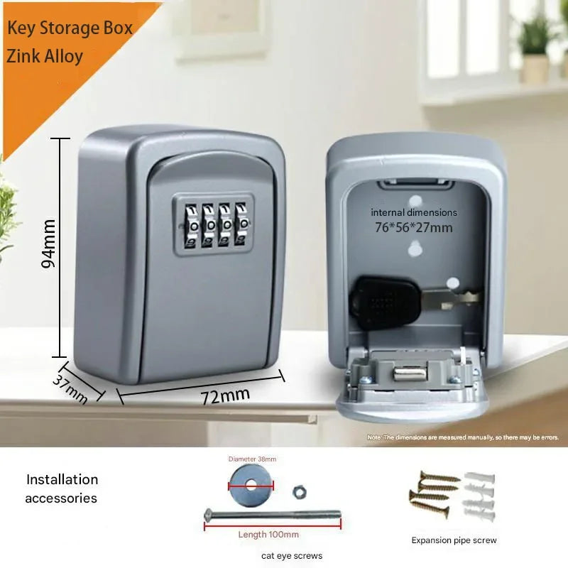 Household Code Key Box Outdoor Waterproof Decorative Keybox Wall-mounted Metal 4 Digit Combination Password Keysafe Storagebox Peaceful Pleasures Health and Wellness