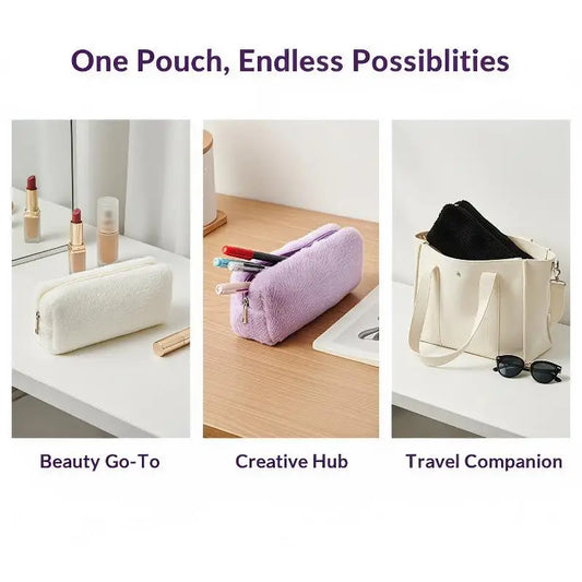 Plush Pencil Case & Makeup Bag – Large Capacity Fluffy Pouch Plush Pencil Case Oasis Select