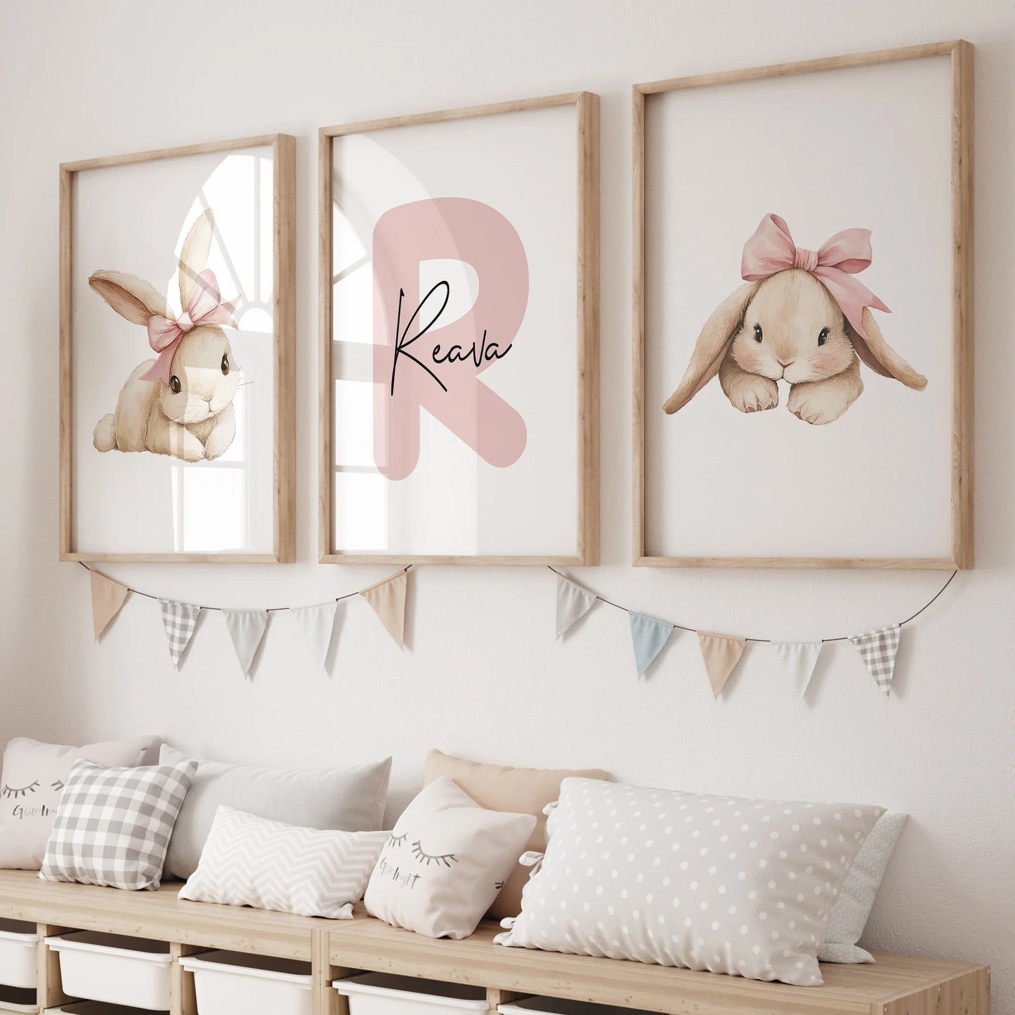 3-Piece Personalized Rabbit Canvas Wall Art | Kids Room Decor