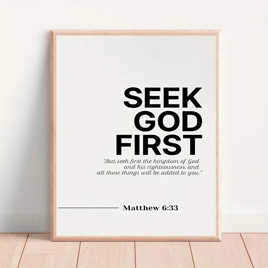 Matthew 6:33 Bible Verse Canvas Wall Art | Christian Decor