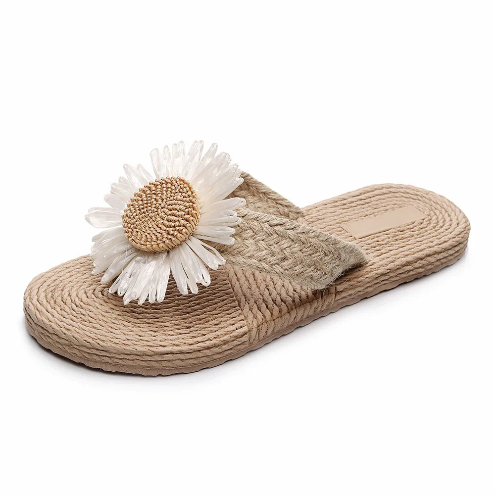 JPNTKY Faux Grass Woven Women's Flat Sandals | Beach Flip Flops
