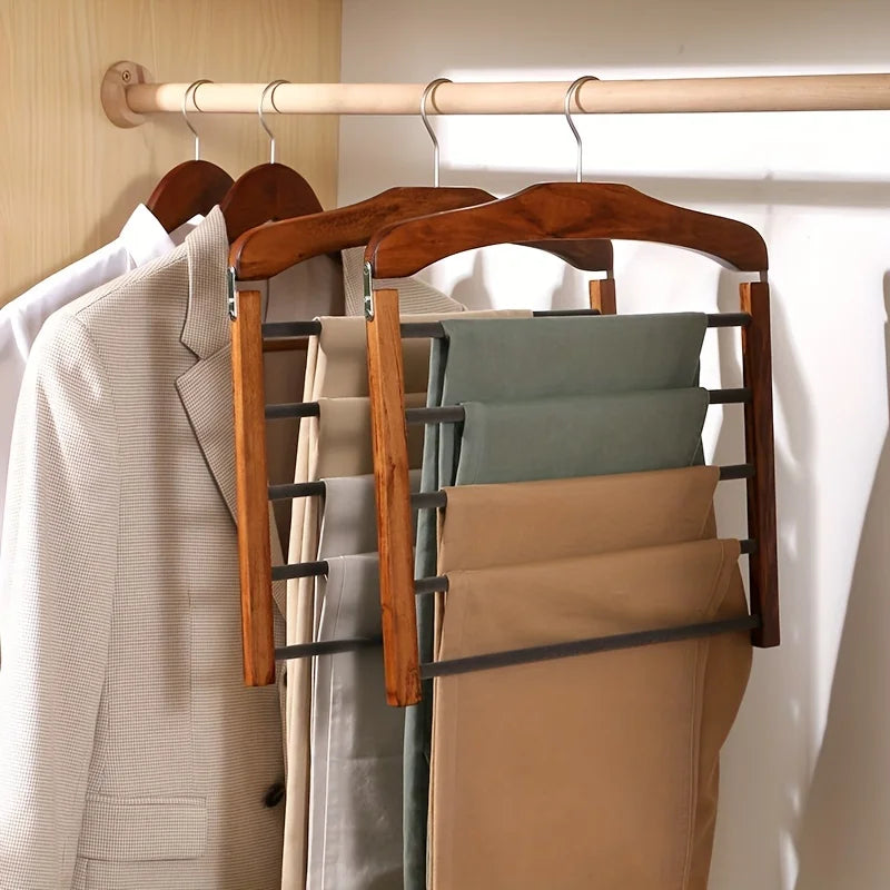 Solid Wood Multi-Tier Trouser & Coat Rack – Towel, Scarf & Tie Organizer