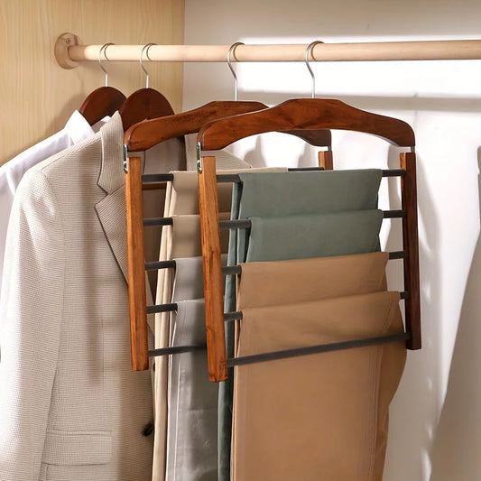 Solid Wood Multi-Tier Trouser & Coat Rack – Towel, Scarf & Tie Organizer Peaceful Pleasures Health and Wellness