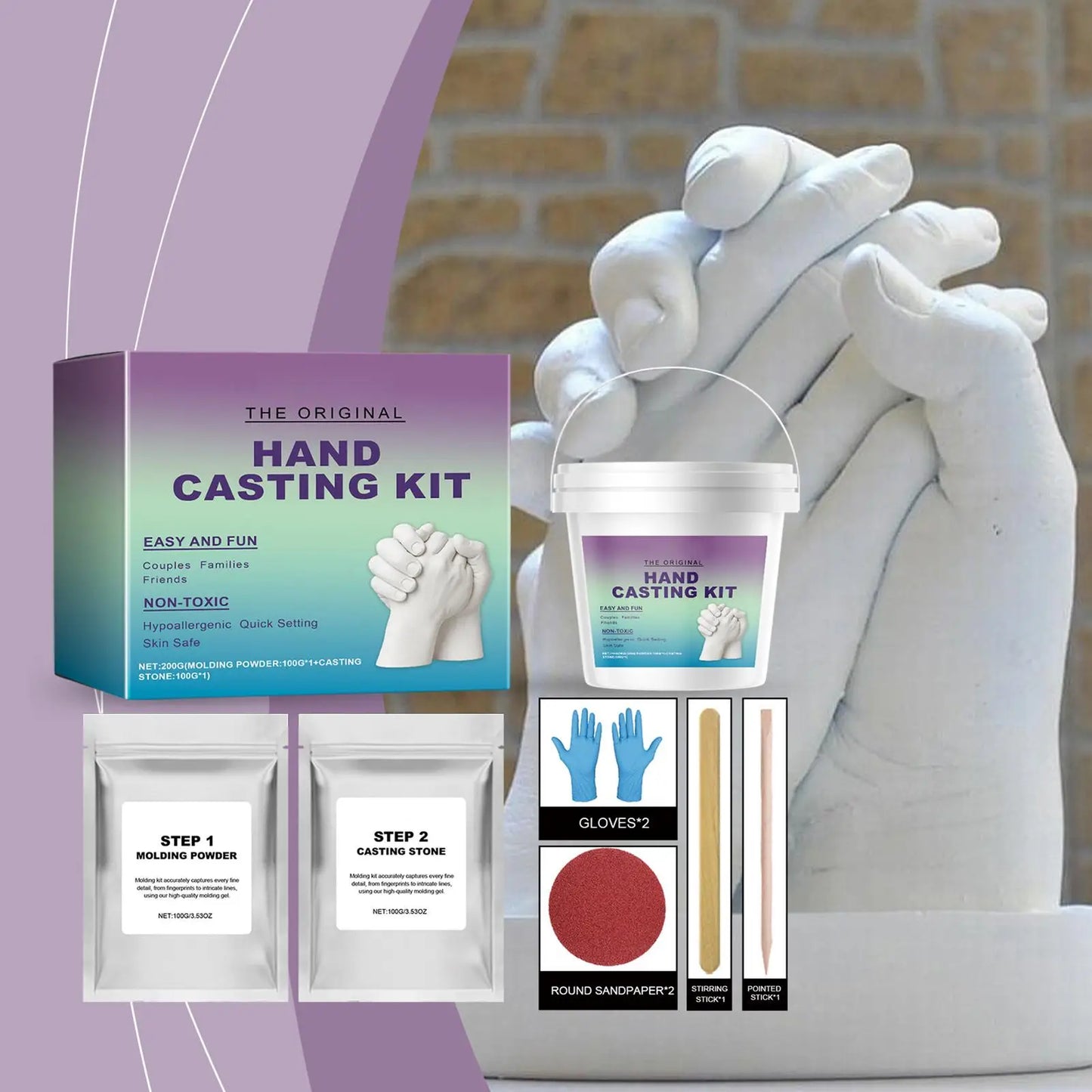 3D Hands Mold Casting Handprint & Footprint DIY Craft Set Romantic Sculpture Mould Clone Powder Set for Anniversary Keepsake Peaceful Pleasures Health and Wellness