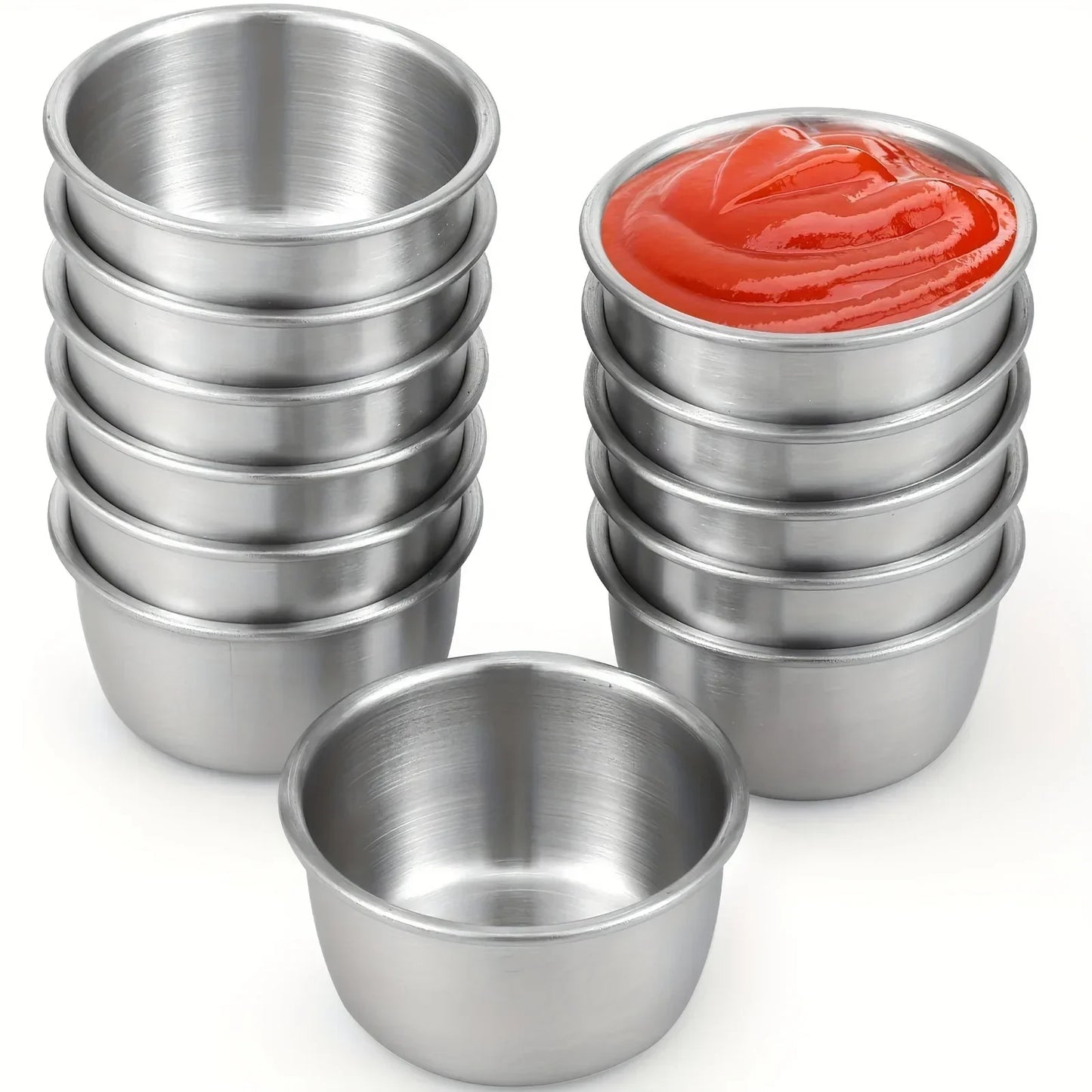 12Pcs set Stainless Steel Mini Round Shape Seasoning Flavor Plate Dipping Dish Tray Jam Dish Snack Nut Fruit Plate Without Lid Peaceful Pleasures Health and Wellness 12pcs-Silver